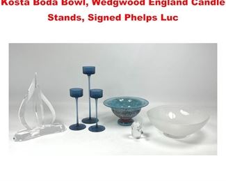 Lot 1633 Mid Century Modern Glass Objects. Kosta Boda Bowl, Wedgwood England Candle Stands, Signed Phelps Luc