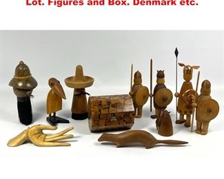 Lot 1635 Mid Century Modern Wood Group Lot. Figures and Box. Denmark etc. 