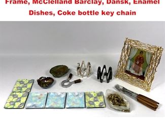 Lot 1640 Decorator Table Objects. Aram Frame, McClelland Barclay, Dansk, Enamel Dishes, Coke bottle key chain