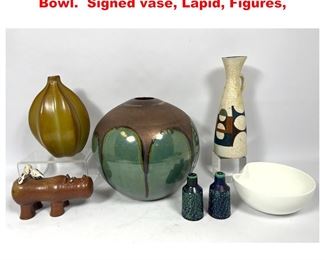 Lot 1642 Mixed pottery Lot. Elsa Peretti Bowl. Signed vase, Lapid, Figures, 