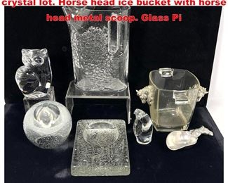 Lot 1643 7pc modern design glass and crystal lot. Horse head ice bucket with horse head metal scoop. Glass Pi