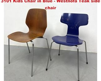 Lot 1649 Arne Jacobsen for Fritz Hansen 3101 Kids Chair in Blue Westnofa Teak side chair