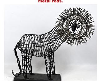 Lot 1650 Metal lion sculpture. Thin black metal rods. 