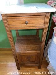 wvintage wood and marble side table3041 t