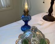 wclear blue lamp and green candy dish2151 t