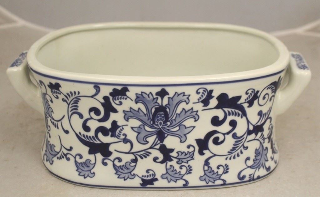 1 - Small blue & white tub 14 1/2 x 9 1/4
