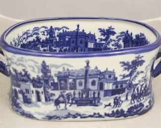 3 - Small blue & white tub 14 1/2 x 9 1/4
