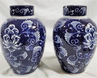 17 - Matching pair blue & white 11.5" ginger jars
