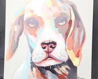 66 - Colorful dog stretched canvas - 28 x 28
