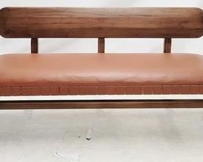 88 - Union Home Stevens Wood & Leather Bench 27.5 x 60 x 20
