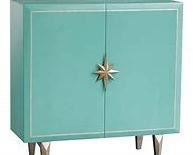 113 - Alden Parkes Starward 2 door teal cabinet 38.25 x 38 x 14.25 no interior shelf
