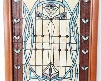 119 - Stained glass window in wood frame 27 x 21
