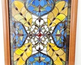 120 - Stained glass window in wood frame 27 x 21
