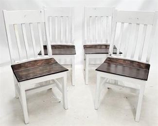 135 - Set of 4 painted dining chairs, wood stain seats 40 x 23 x 19
