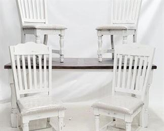 141 - Split Nickel Martha dining table & 4 chairs table 32 x 72.5 x 35.5 chairs 42.5 x 20 x 18
