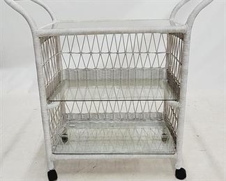 210 - Wicker & glass rolling tea cart server 39.5 x 40 x 18
