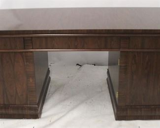 444x - Mahogany executive writing desk by Modern History 30 x 67 x 30 some veneer chips on bottom edges

