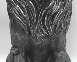 1160 - Three Hand reddish tint sitting lion 37.25" statue
