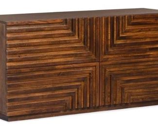 1186 - Union Home Maze Wood Low Dresser 28 x 60 x 20 crack in top & scratches
