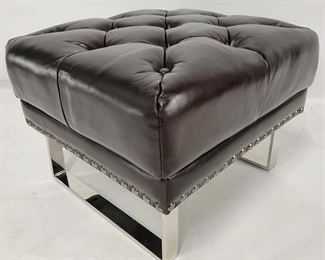1188 - Lazzaro chrome base tufted leather ottoman 16 x 21 x 23
