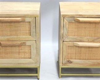 1218 - Powell pair petite 2 drawer stands, cane front metal base' 23 x 14.5 x 18
