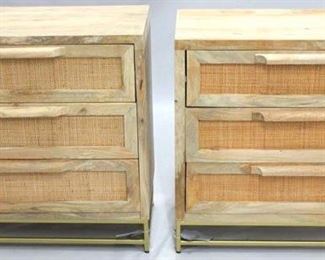 1219 - Powell pair 3 drawer chests, cane front metal base 30 x 30 x 14
