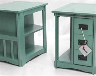 1233 - Matching pair Powell painted stands with door & magazine rack & shelf 24 x 18.5 x 23
