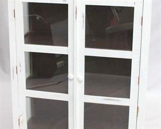 1246 - White painted double door cabinet with drawers crack in door frame near bottom 59.5 x 37 x 17
