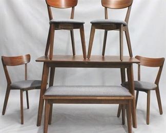 1256 - Mid century style 6 piece dining set table 30 x 32 x 47.5, pop up leaf in table will extend table
