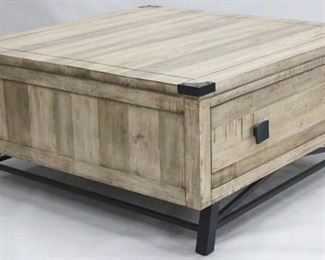 1350 - Contemporary metal & wood coffee table w/ drawer 19 x 38.5 x 38.5

