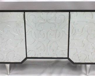 1381 - Alden Parkes 3 door black & gray console no shelf supports 35 x 56 x 19
