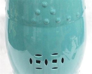 3142 - Teal Three Hands Ceramic Garden Stool 18" x 11"
