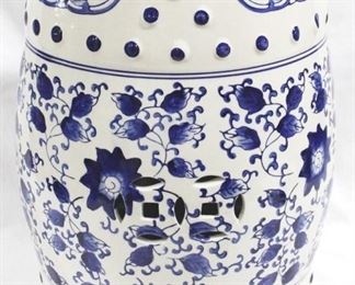 3149 - Blue and White Three Hands Ceramic Stool 18" x 11"
