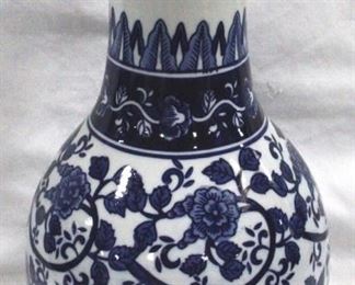 3239 - Blue and White Three Hands Ceramic Vase 15.5" tall
