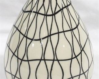 3242 - Patterned Cream and Black Three Hands Ceramic Vase 10" tall
