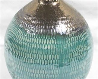 3245 - Bronze and Blue Three Hands Ceramic Vase 12.5" tall
