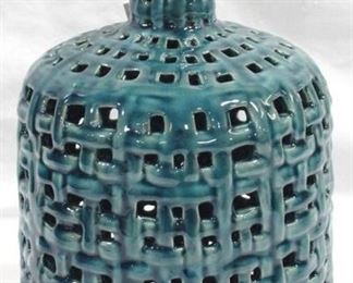 3251 - Blue Three Hands Ceramic Vase 12.5" tall
