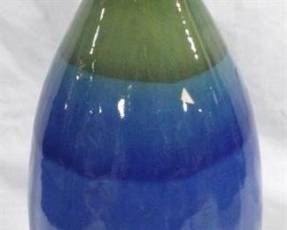 3253 - Blue and Green Three Hands Ceramic Vase Small Chip on Side 20" tall
