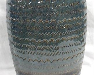 3255 - Blue-Green Three Hands Ceramic Vase 18" tall
