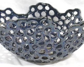 3258 - Blue Three Hands Ceramic Bowl 14" x 9"
