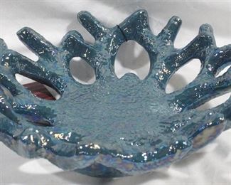 3269 - Blue Three Hands Ceramic Coral Bowl 12.5" round
