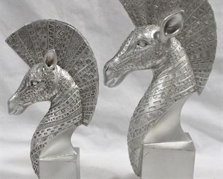 3275 - Pair of Silver Three Hands Horse Statues 15" tall & 12" tall
