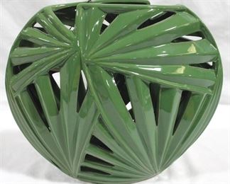 3281 - Green Three Hands Pottery Vase 12" tall
