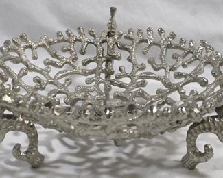 3305 - Silver Three Hands Metal Seahorse Bowl 15" round
