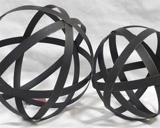 3308 - Pair of Black Three Hands Metal Sculptures 9" round & 7" round
