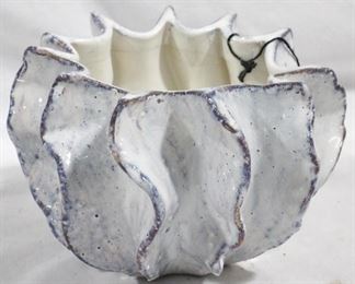 3323 - White Three Hands Ceramic Vase 5" tall
