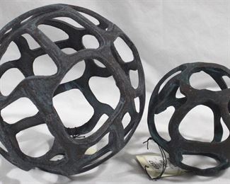 3326 - Pair of Black Round Three Hands Metal Balls 7" round & 4.5" round
