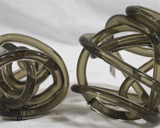 3330 - Pair of Dark Three Hands Glass Sculptures 6" round & 5" round
