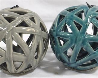 3333 - Pair of Silver/Blue Three Hands Ceramic Sculptures 5" round
