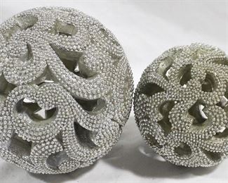 3368 - Pair of Silver Three Hands Decorative Balls 6" round and 5" round
